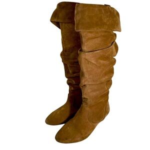 Like New!! Jessica Simpson Boots Brown Suede Leather Flat Knee-High Slouch Cuff